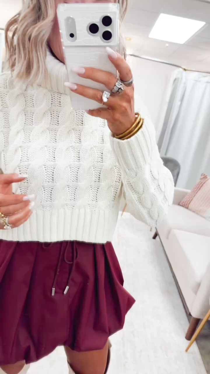 Pleated Bubble Hem Skirt-Maroon