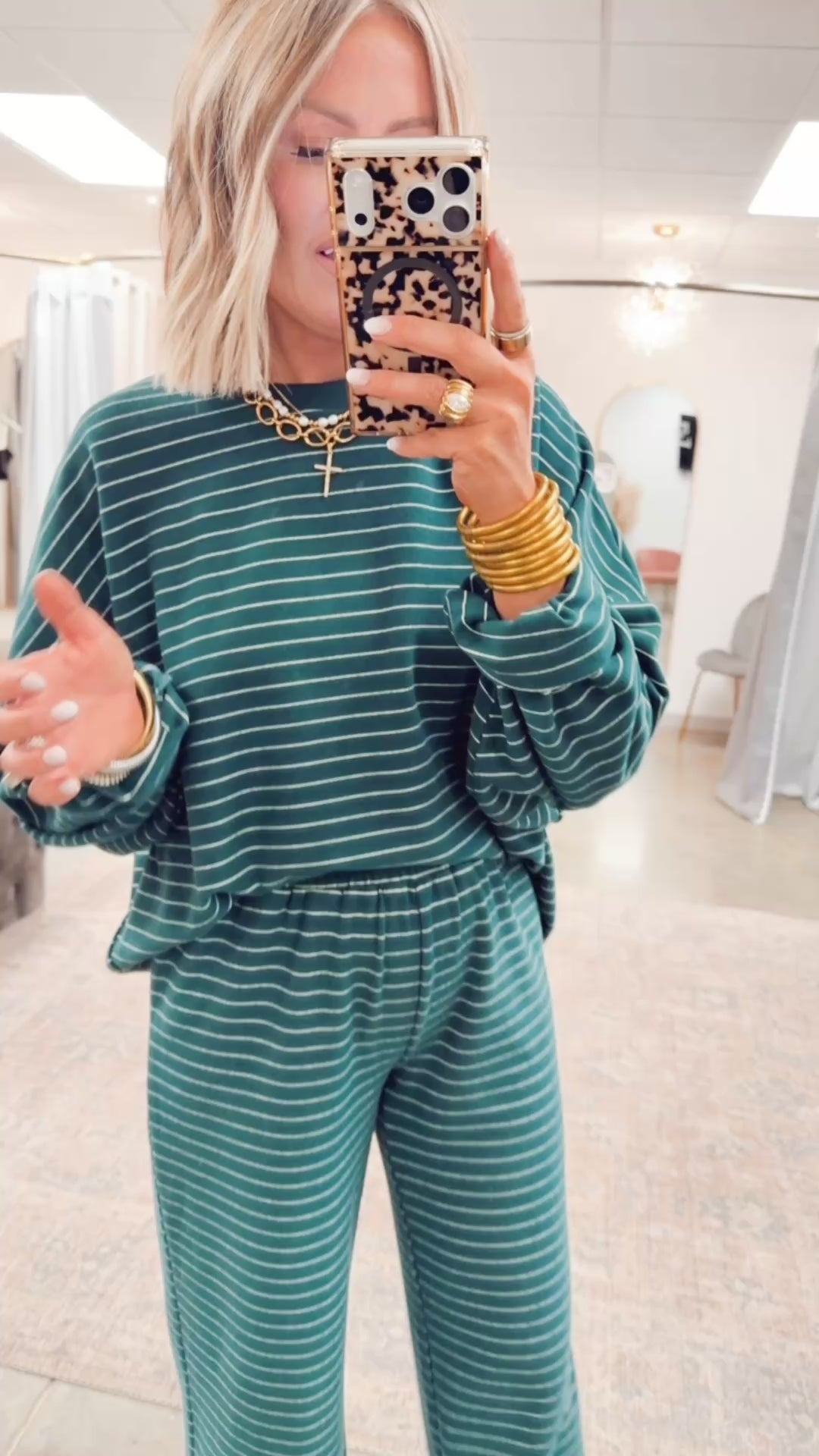 Lexi Striped Lounge Pants-Green/White