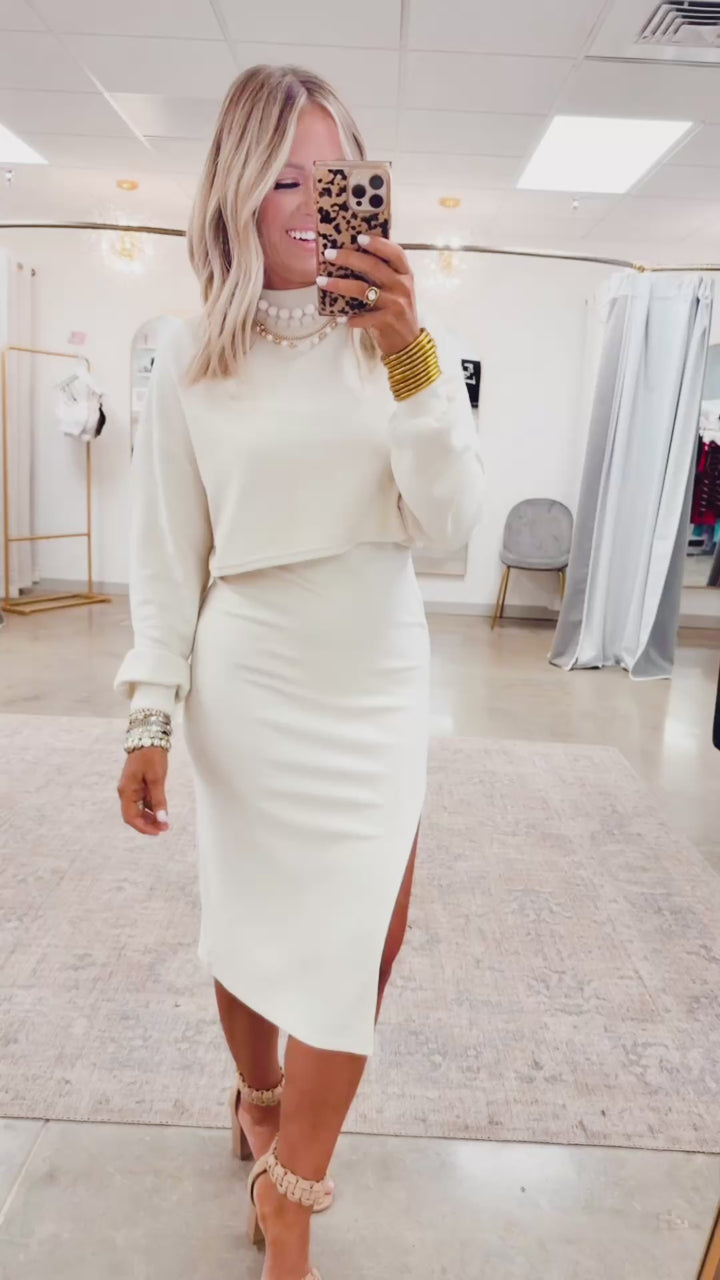 Loft Pullover & Midi Dress Set-Cream