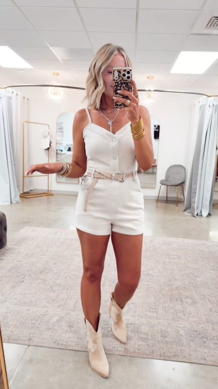 Aubrey Suede Romper-Ecru