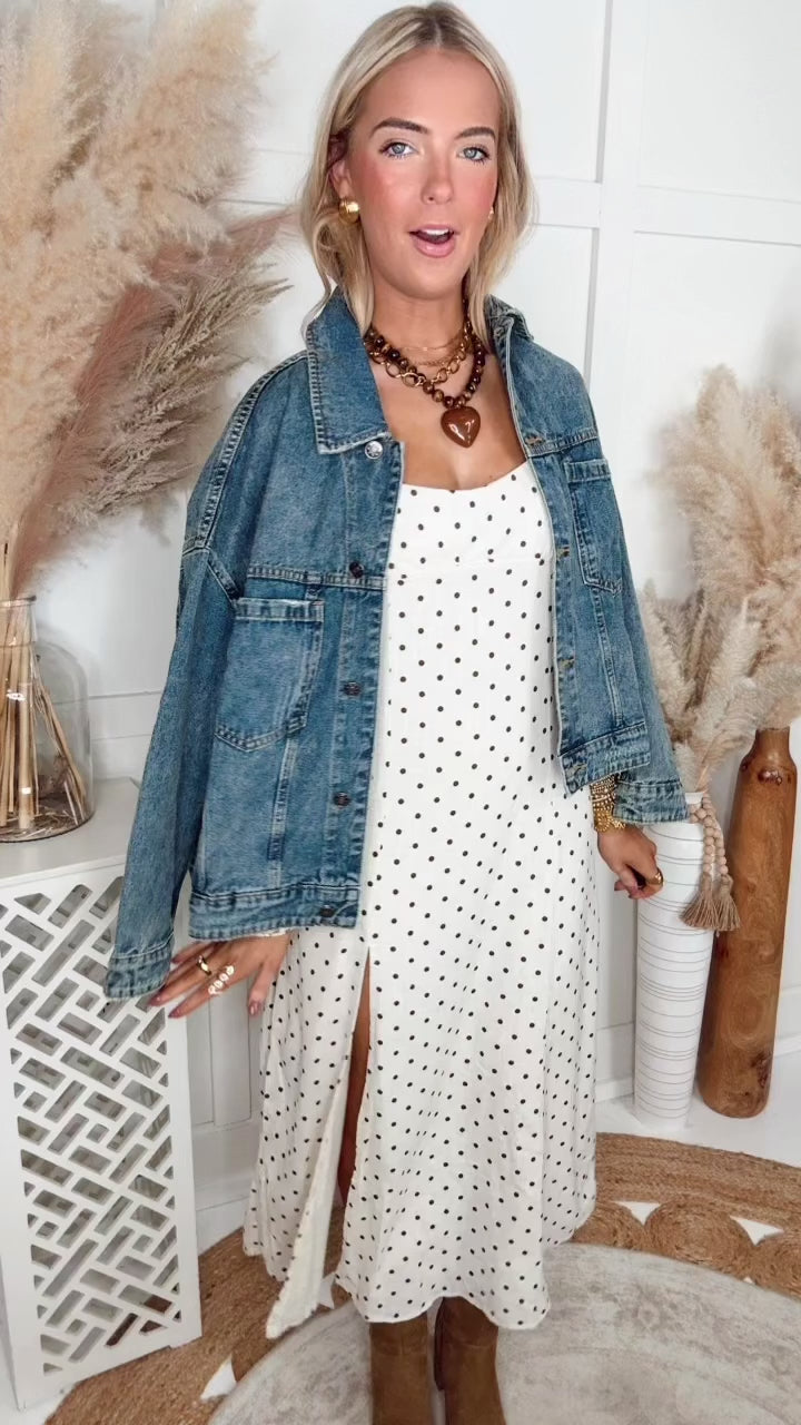 The Clara Polka Midi Dress-Oatmeal