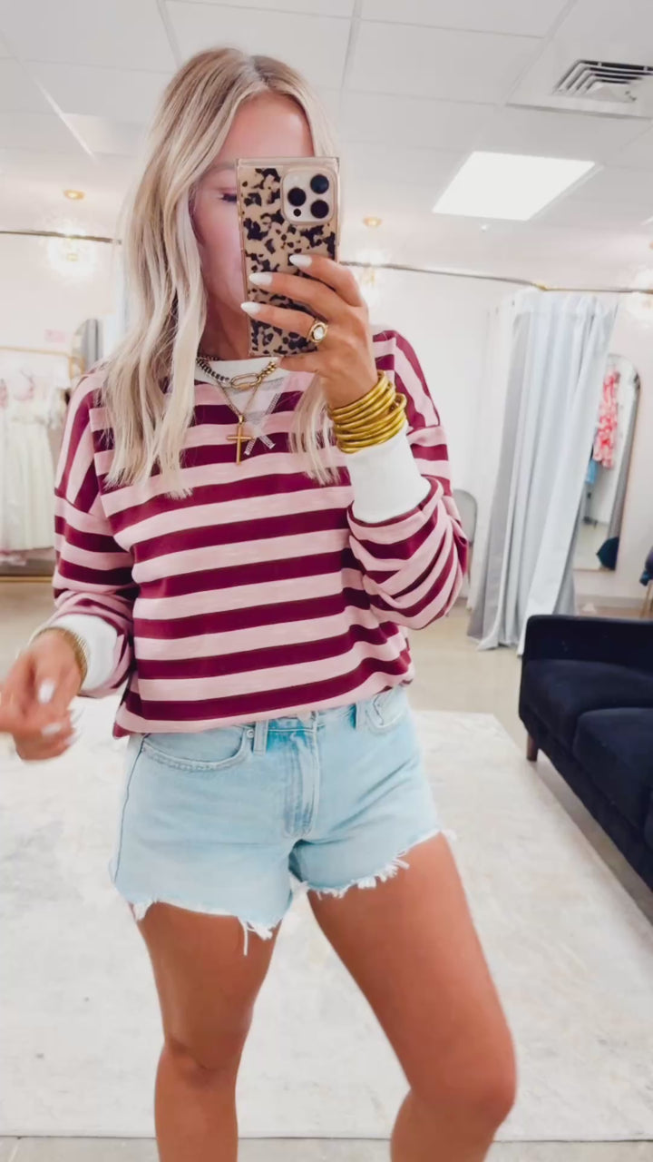 Stripebound Pullover-Wine/Pink