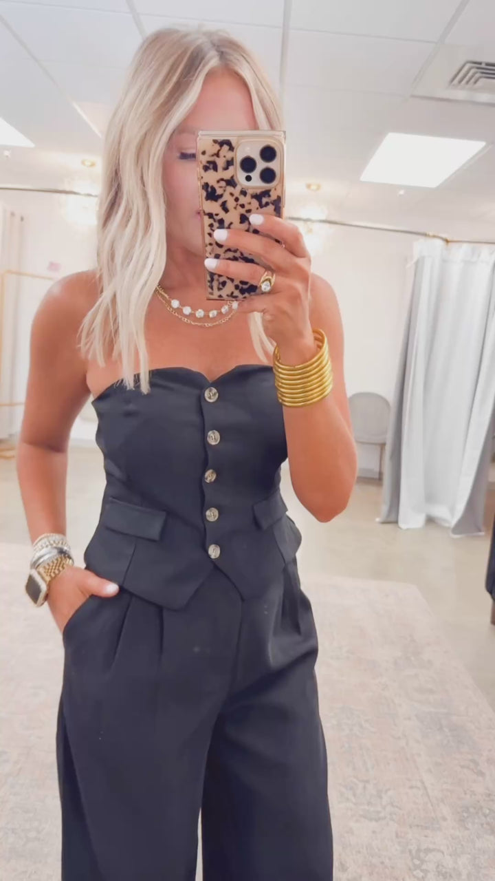 Cambria Crop Top and Wide Leg Pants Set-Black