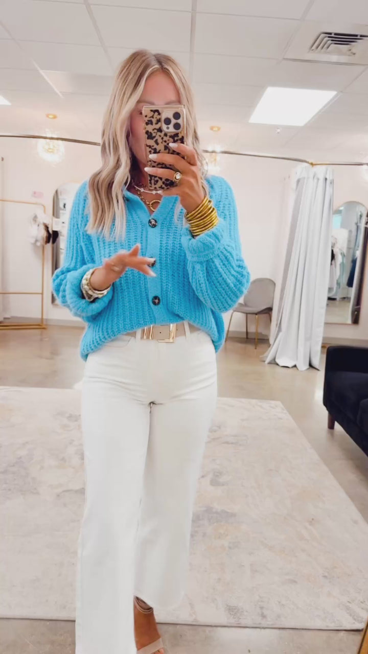 Brushed Button-up Cardigan-Blue