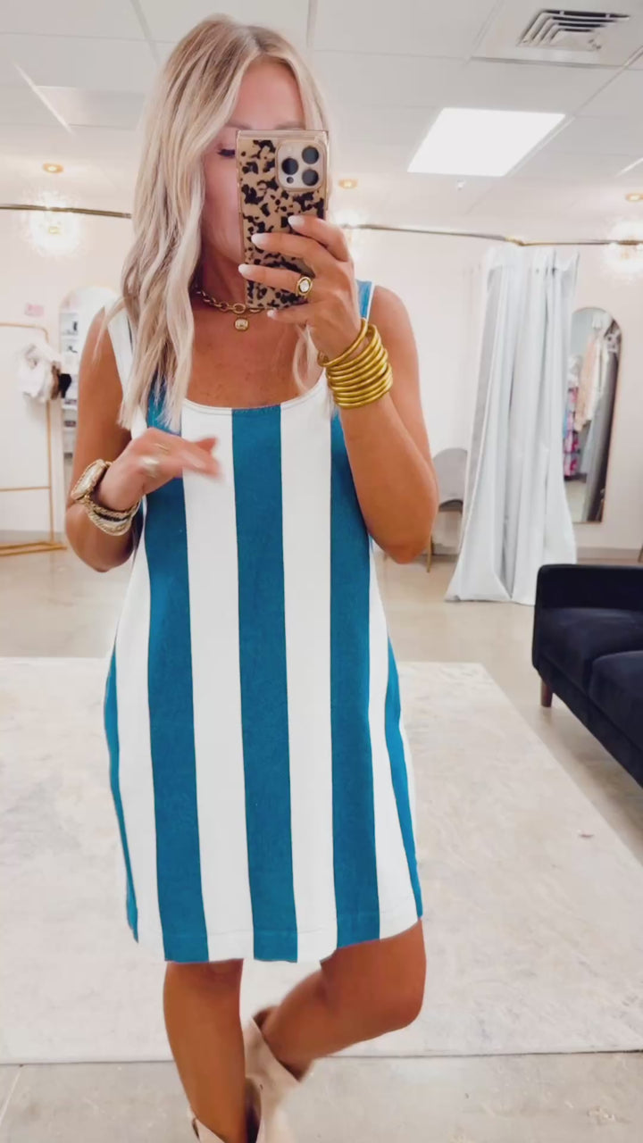 Sabrina Stripe Mini Dress-Indigo
