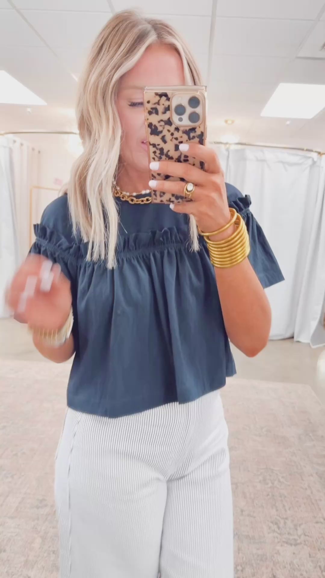 Camryn Cropped Blouse-Navy