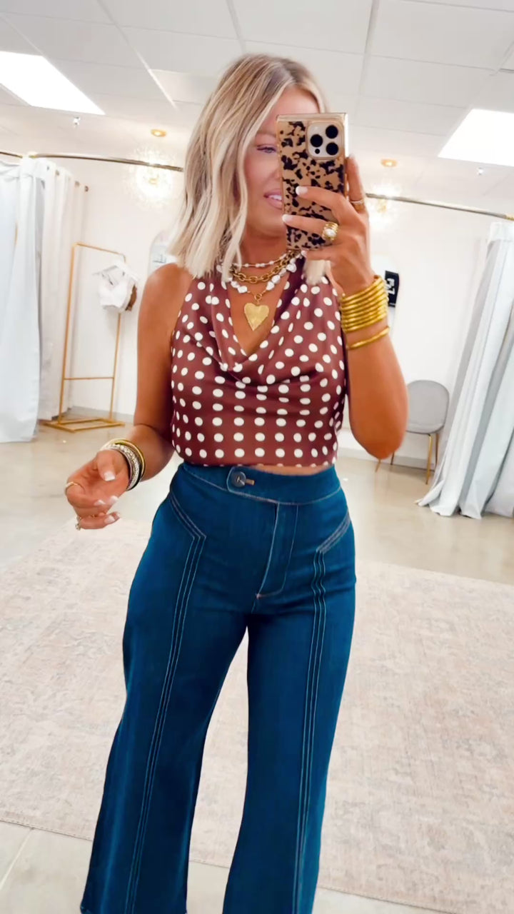 Polka Dot Cowl Neck Halter Top