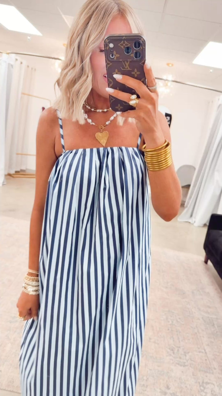 The Brine Stripe Midi Dress-Blue/Navy