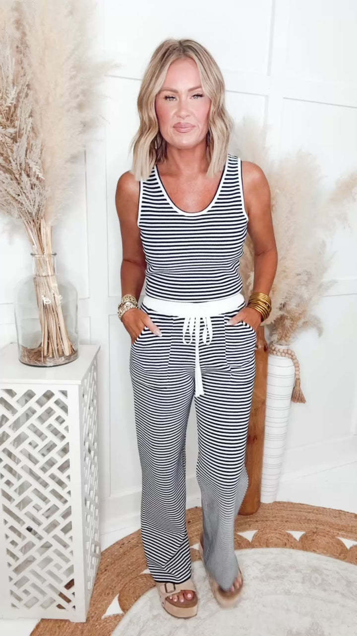 The Breanna Striped Pants Set-Navy
