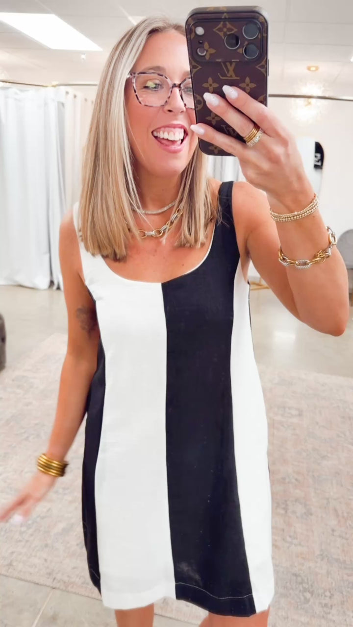 Black Poplin Color Block Dress