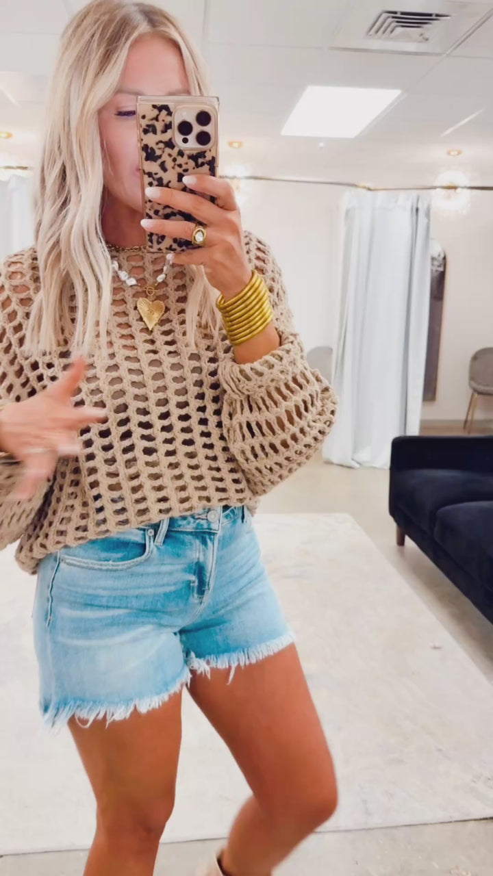 Chunky Crochet Sweater-Taupe