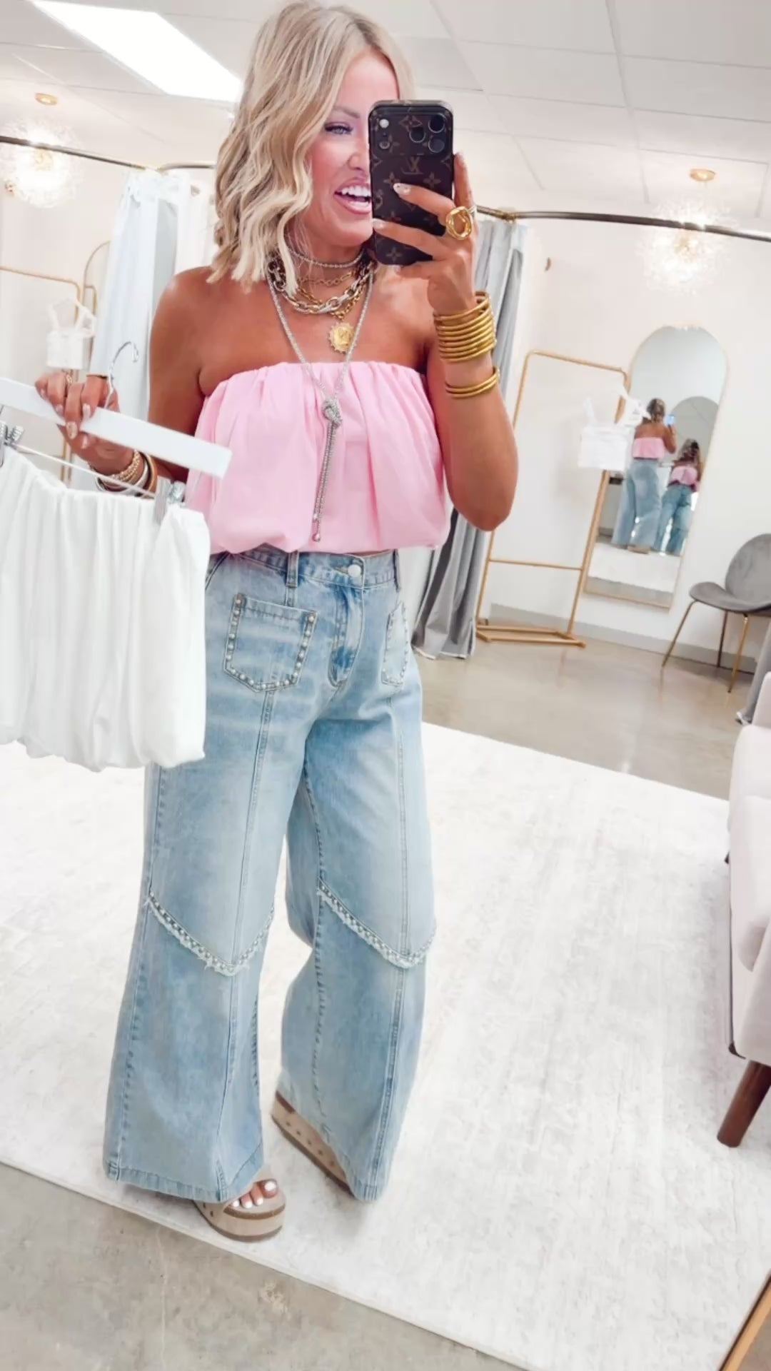 The Presley Stud Wide Leg Pants- Denim