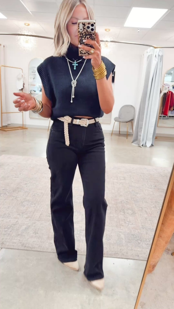 Classic High Rise Wide Leg Jeans-Black