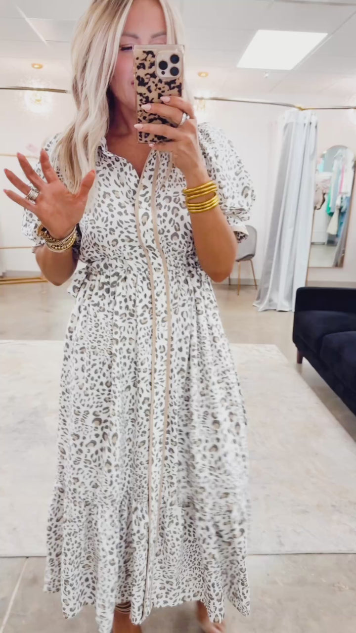 Cinched Leopard Midi Dress