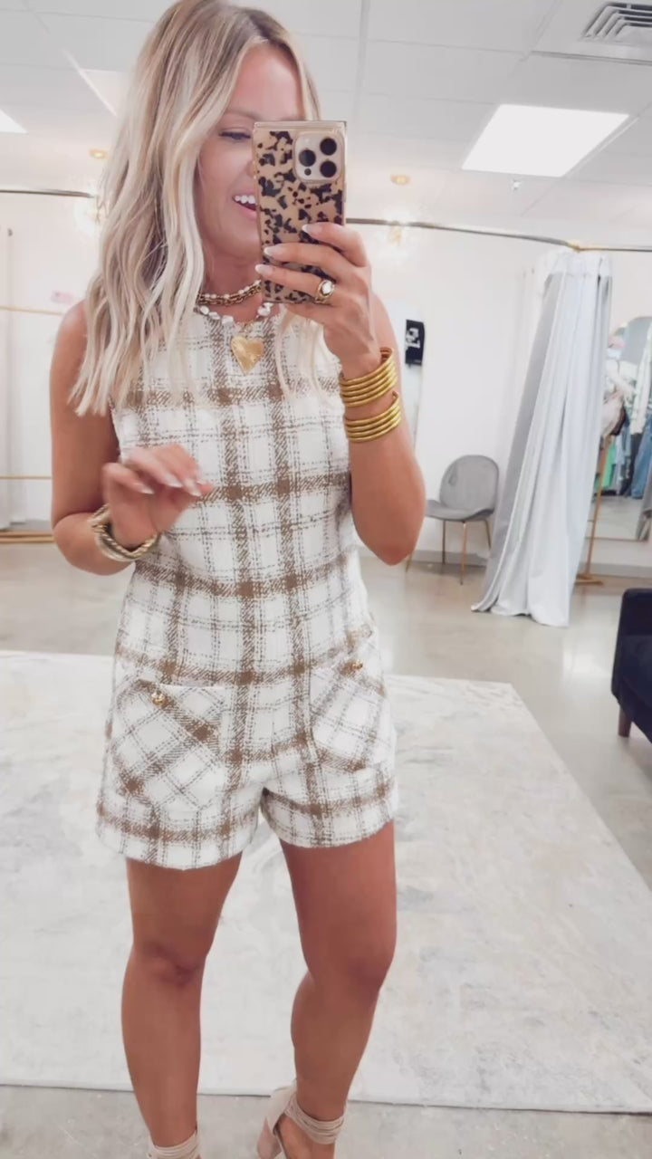 Posh Tweed Romper-Ivory/Mocha