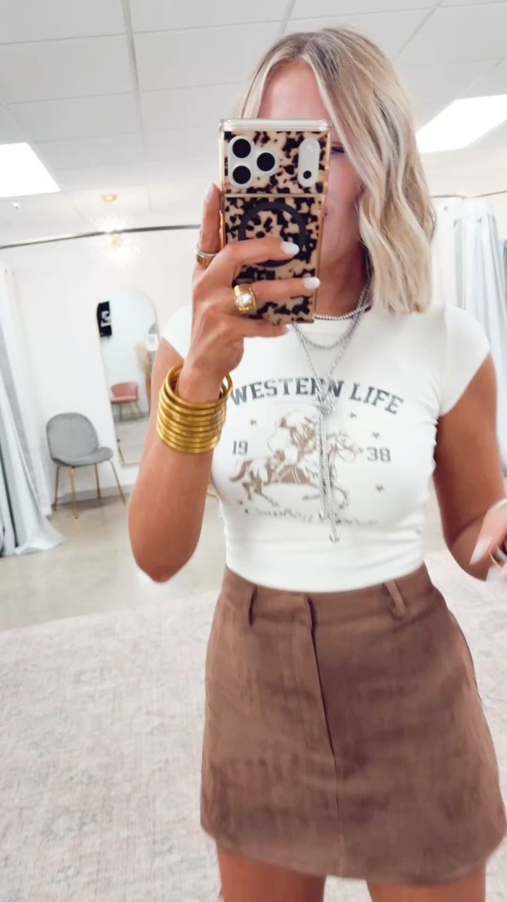 Western Life Graphic Crop Tee-Cream