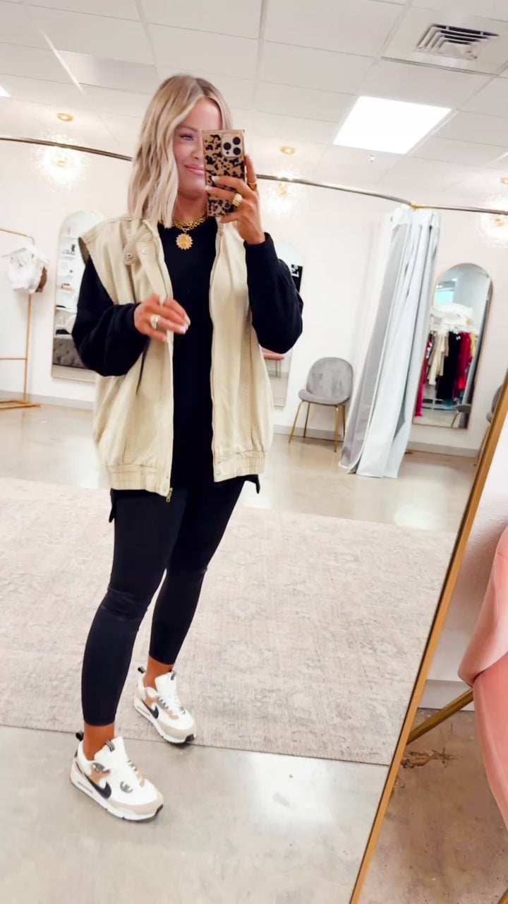 Denim High Neck Vest-Sandstone