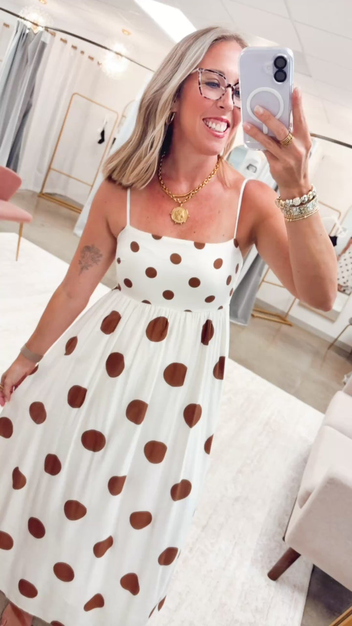 The Dotted Essential Midi Dress-Brown