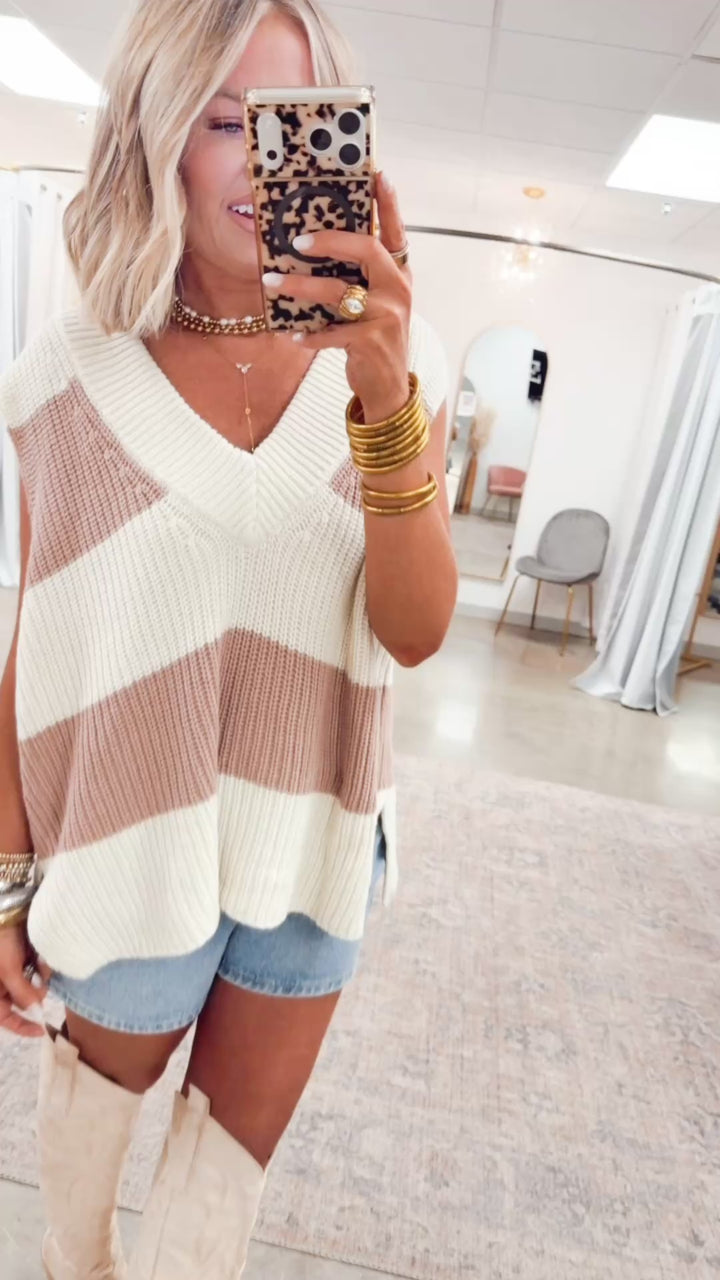Gabby Sweater Vest-Cream/Taupe