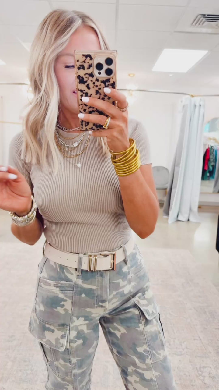 Washed Ribbed Cropped Tee-Mocha