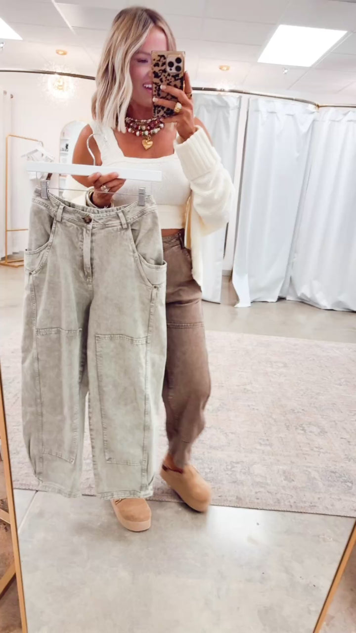 Olive Grove Mineral Wash Barrel Jeans