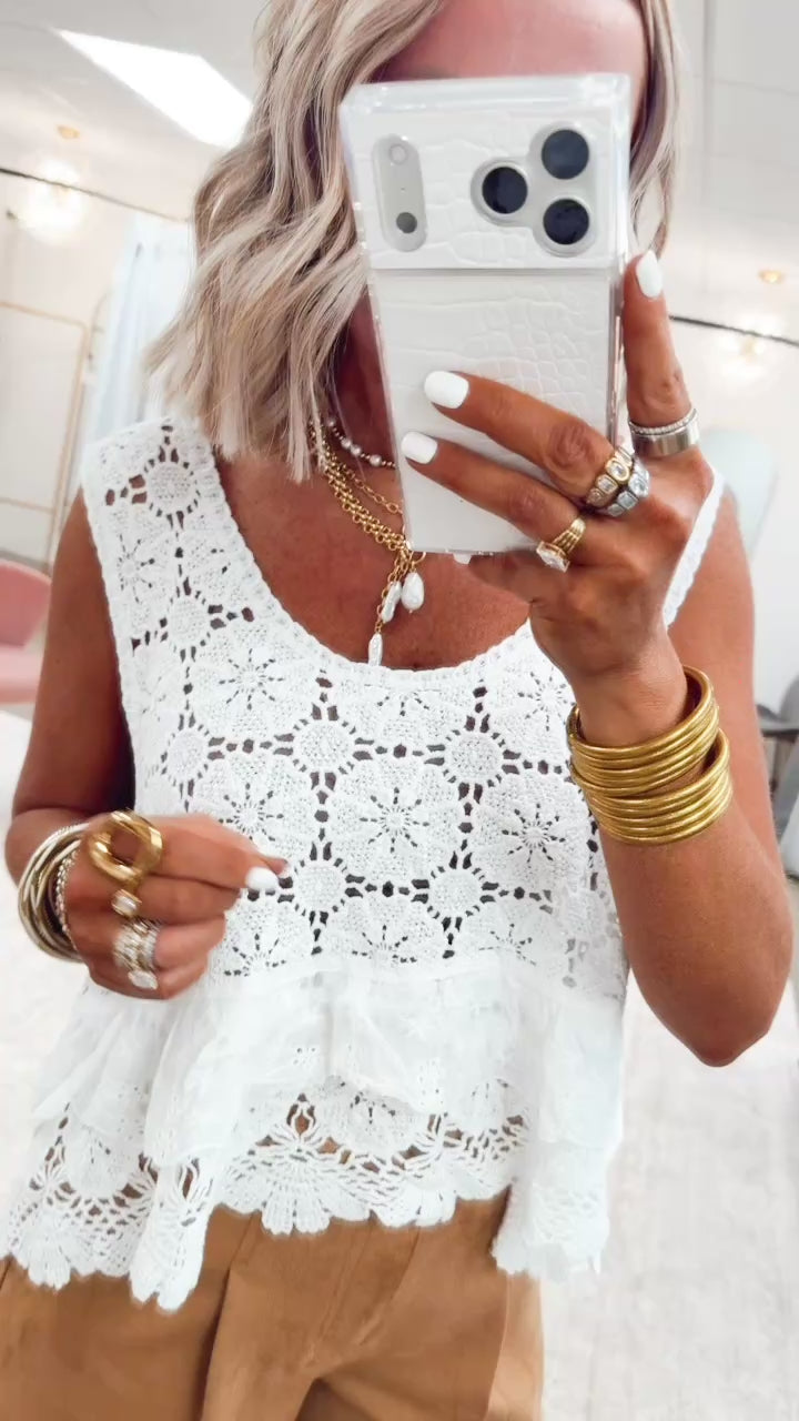Mystic Crochet Tank Top-White