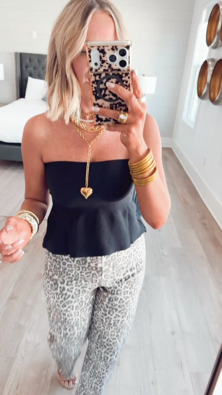 Ellie Strapless Knit Peplum Top-Black