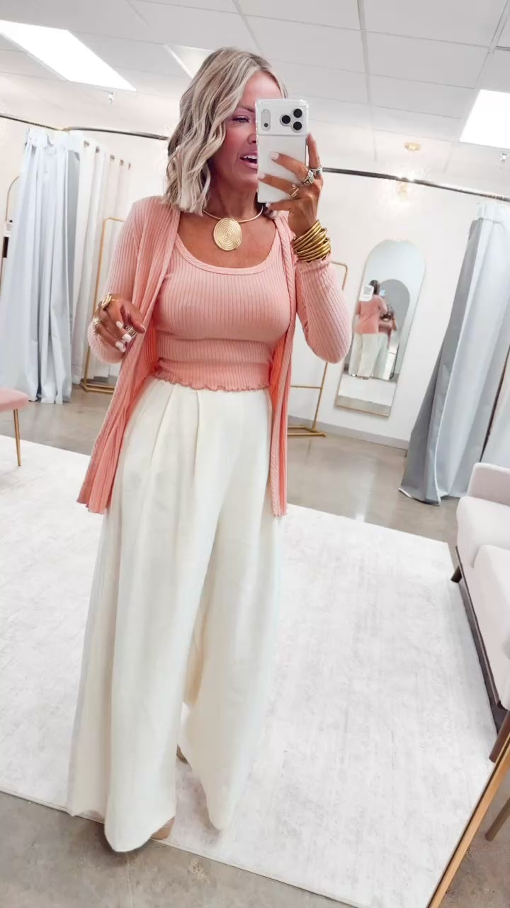 Ribbed Cardigan Tank Set-Mauve