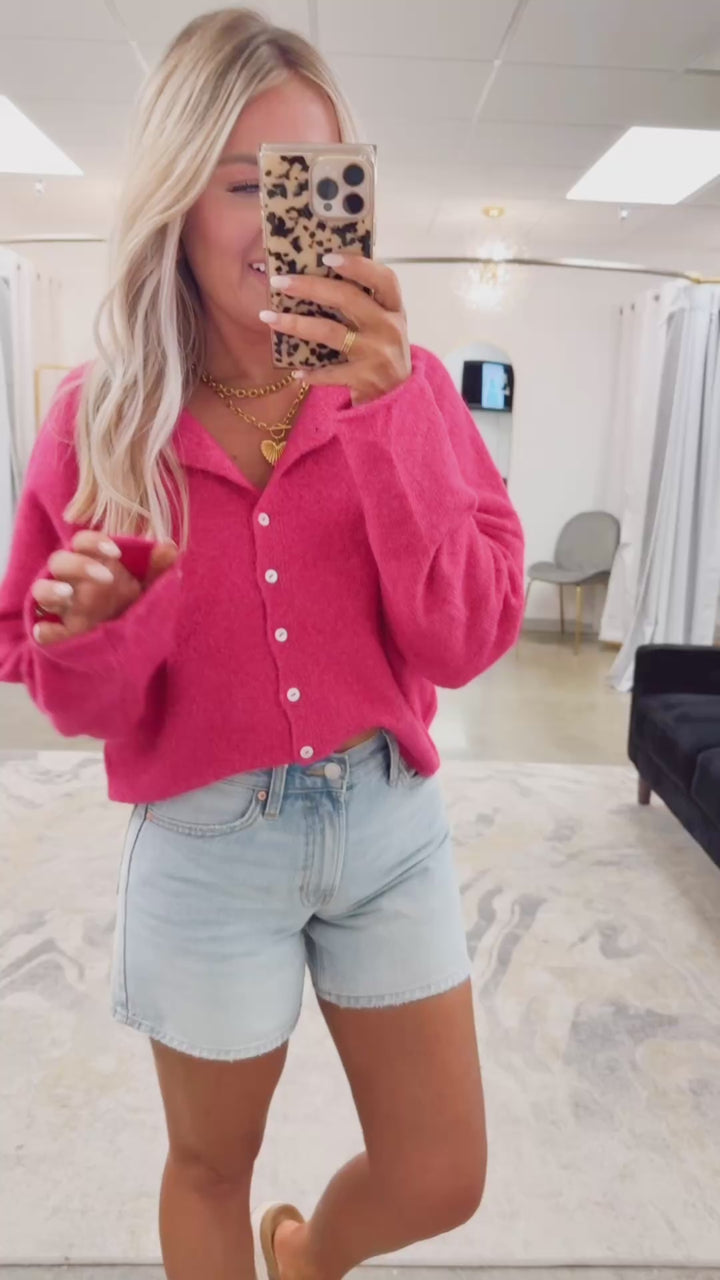 Seaside Stroll Cardigan-Fuchsia