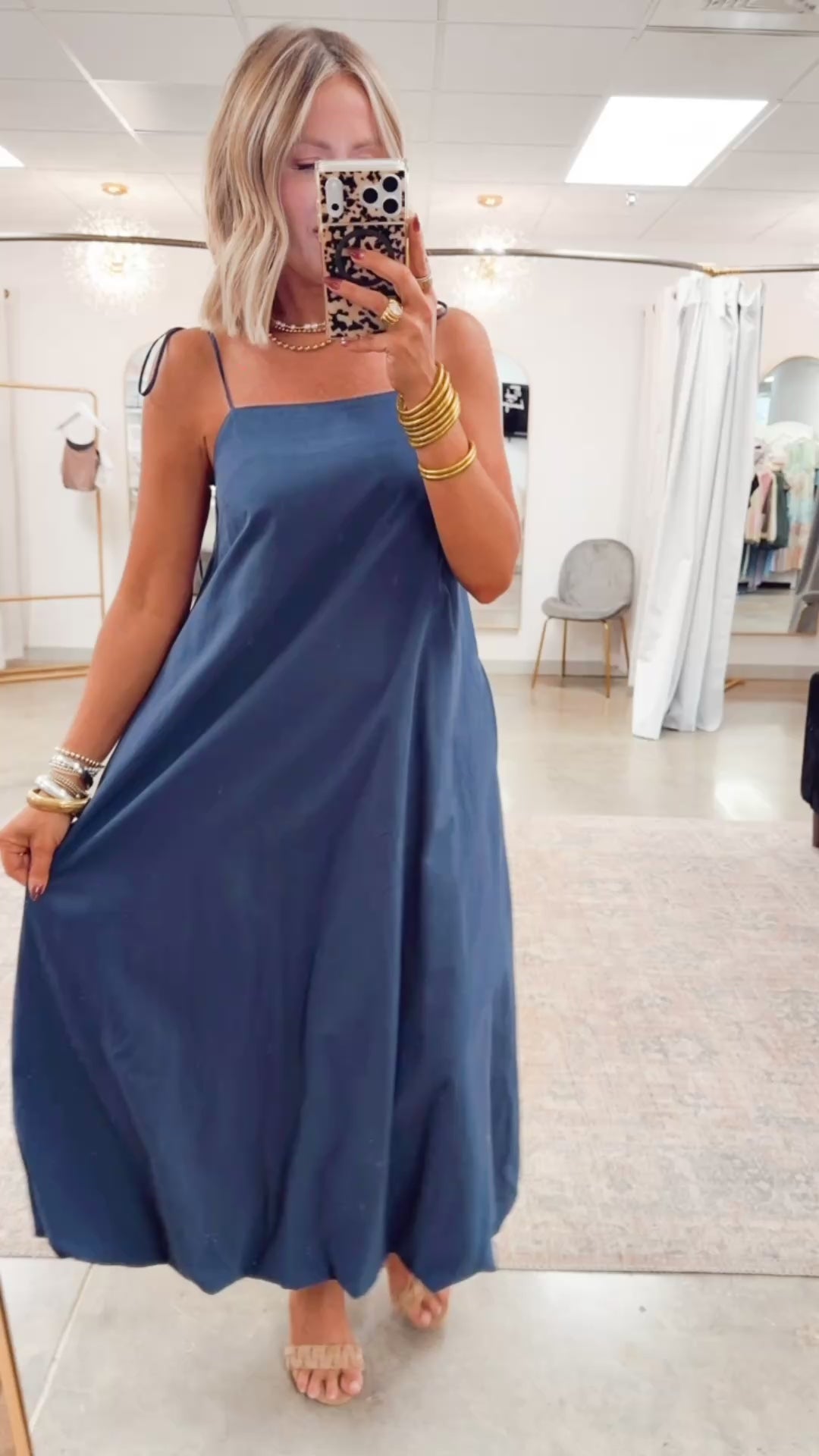 The Kaia Bubble Hem Midi Dress-Navy