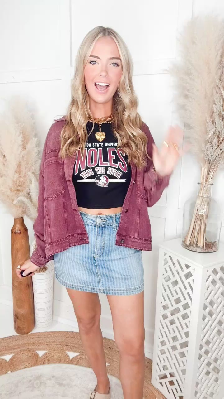 Noles Ribbed Cropped Tank-Black