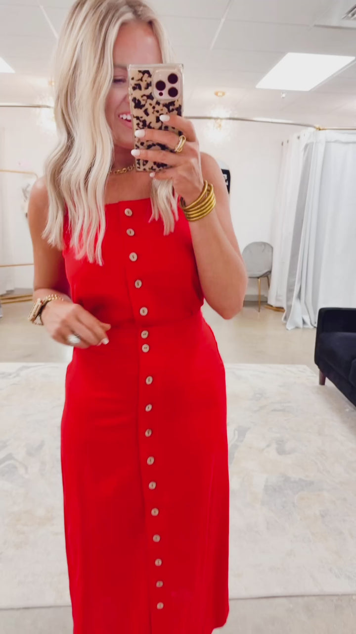 Marisol Button Down Top & Skirt-Red