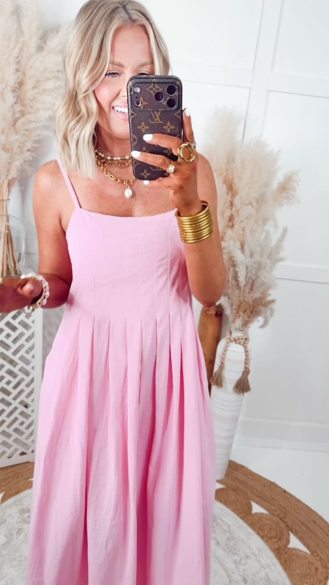 Clara Pleated Midi Dress-Hibiscus