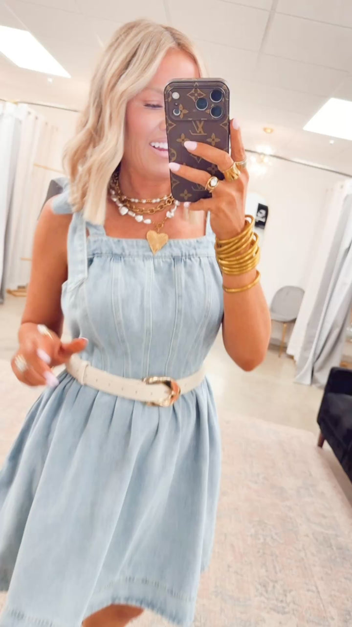 Hadley Tie-Shoulder Denim Dress