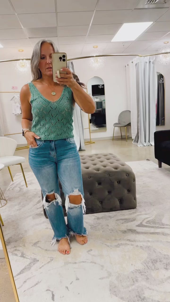 Delicate Pointelle Crochet Tank Mocha