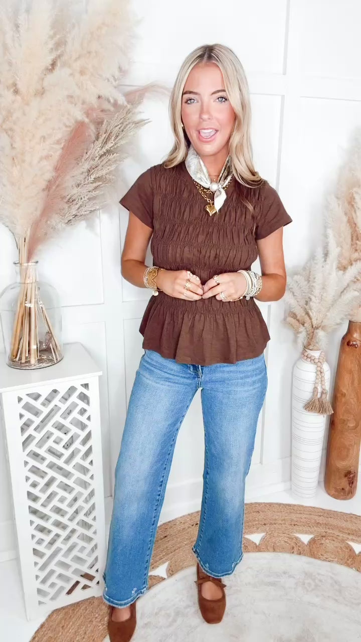 Claire Peplum Top-Brown