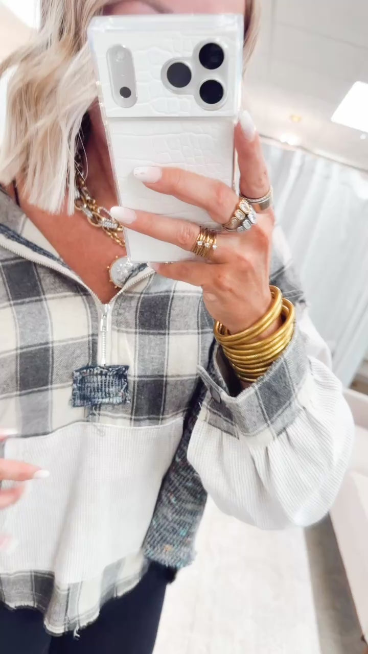 The Gypsy Soul Hoodie Top-Beige Plaid