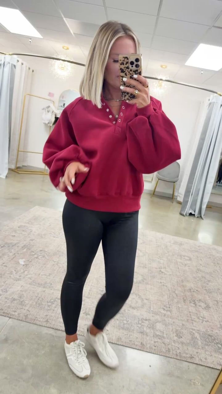 Piper Snap Button Collared Sweater-Wine