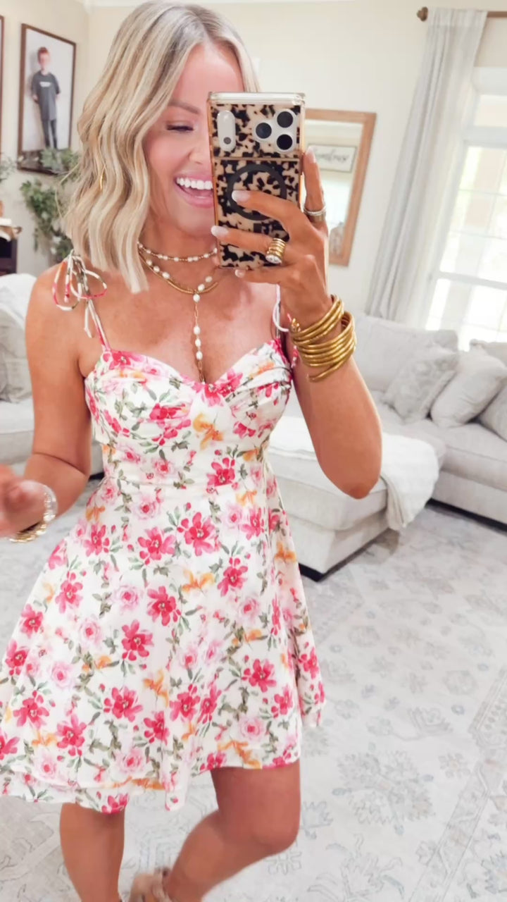Sweet Peony Mini Dress-Ivory/Red