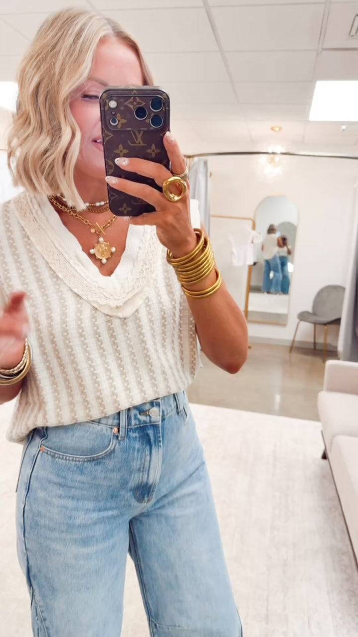The Leni Textured Sleeveless Top-Natural