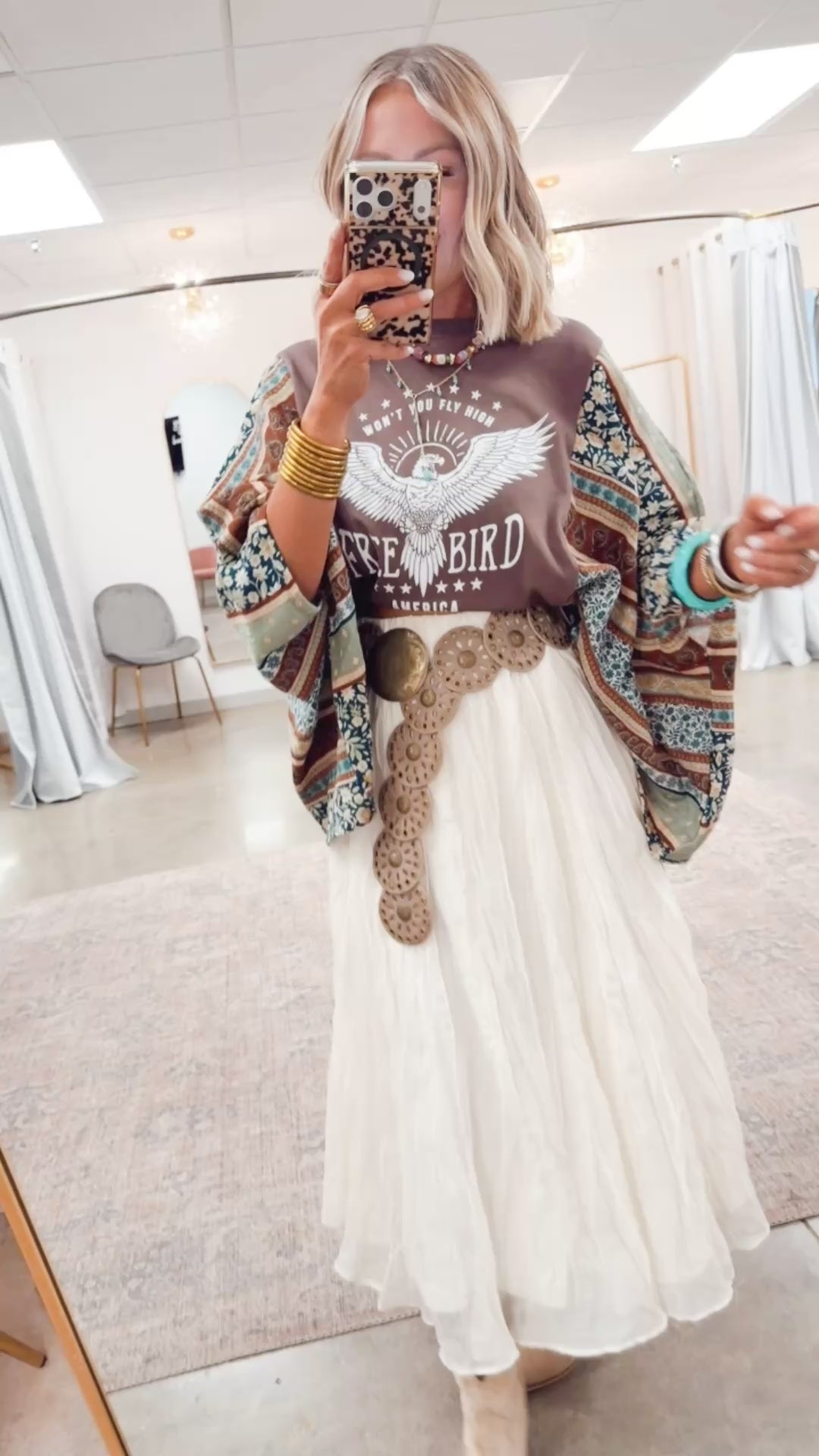 Free Bird Eagle Kantha Top-Brown