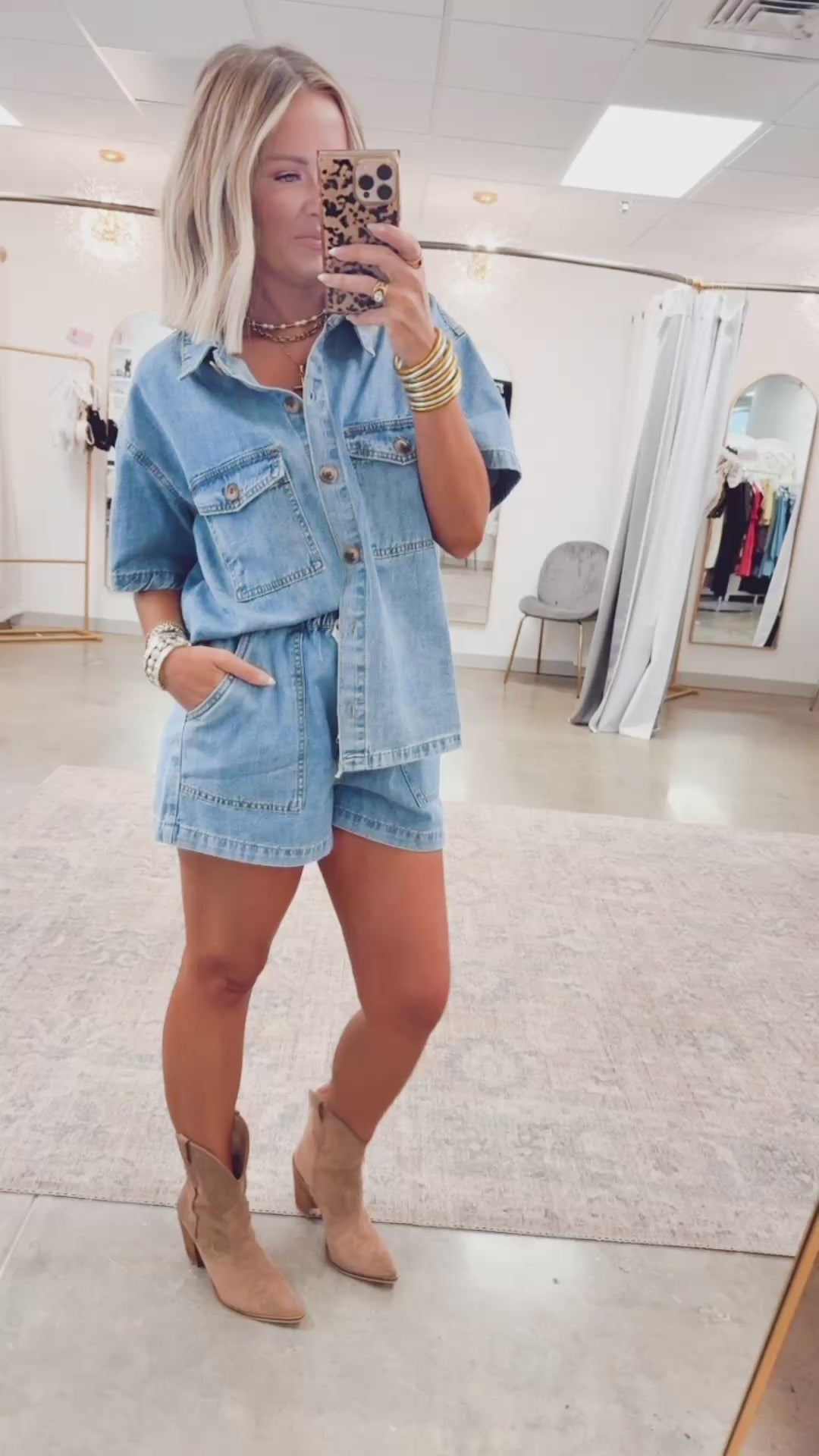 Denim Drift Shirt & Shorts Set