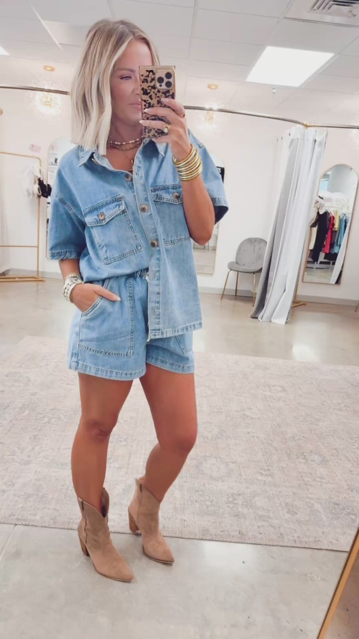 Denim Drift Shirt & Shorts Set