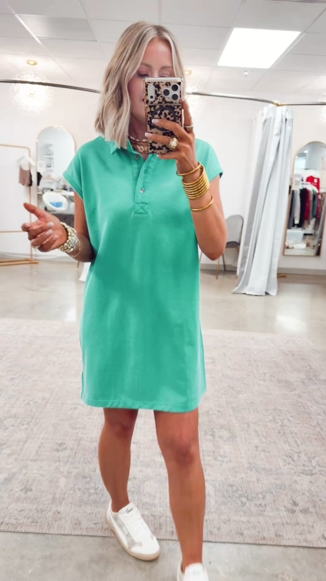 Relaxed Fit Shirt Dress-Green