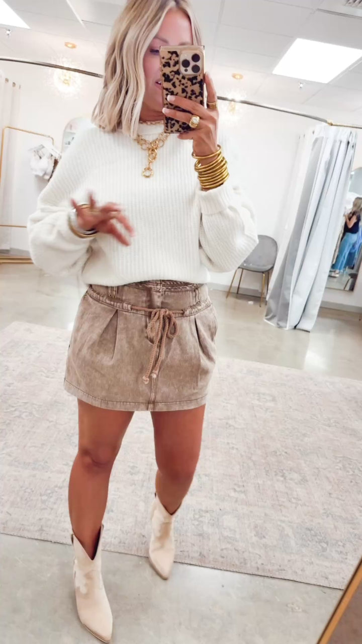 Corduroy Cord Mini Skirt-Mocha Mousse