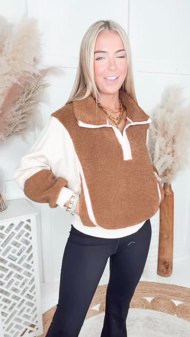 The Moxie Half Zip Pullover-Brow/Oatmeal