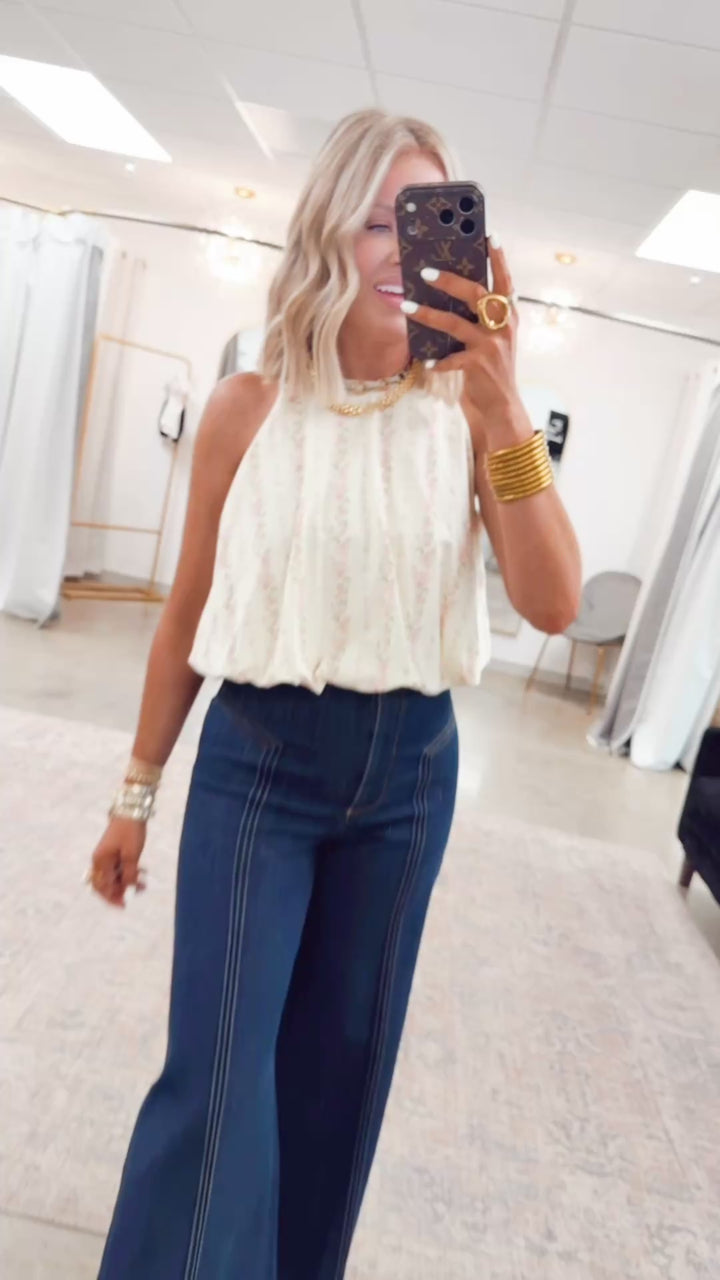 - FINAL SALE- Wisteria Bubble Hem Top-Pink/Cream