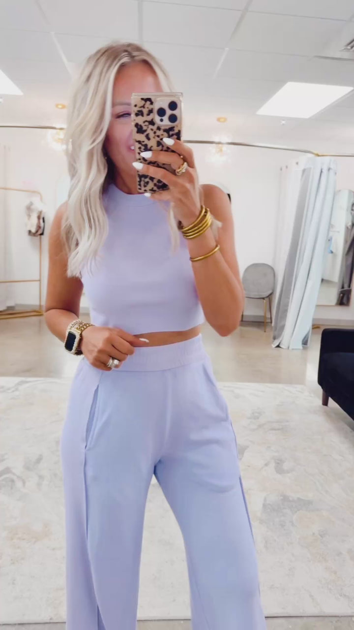 Harlow Halter Neck Crop Top & Pants Set-Lavender