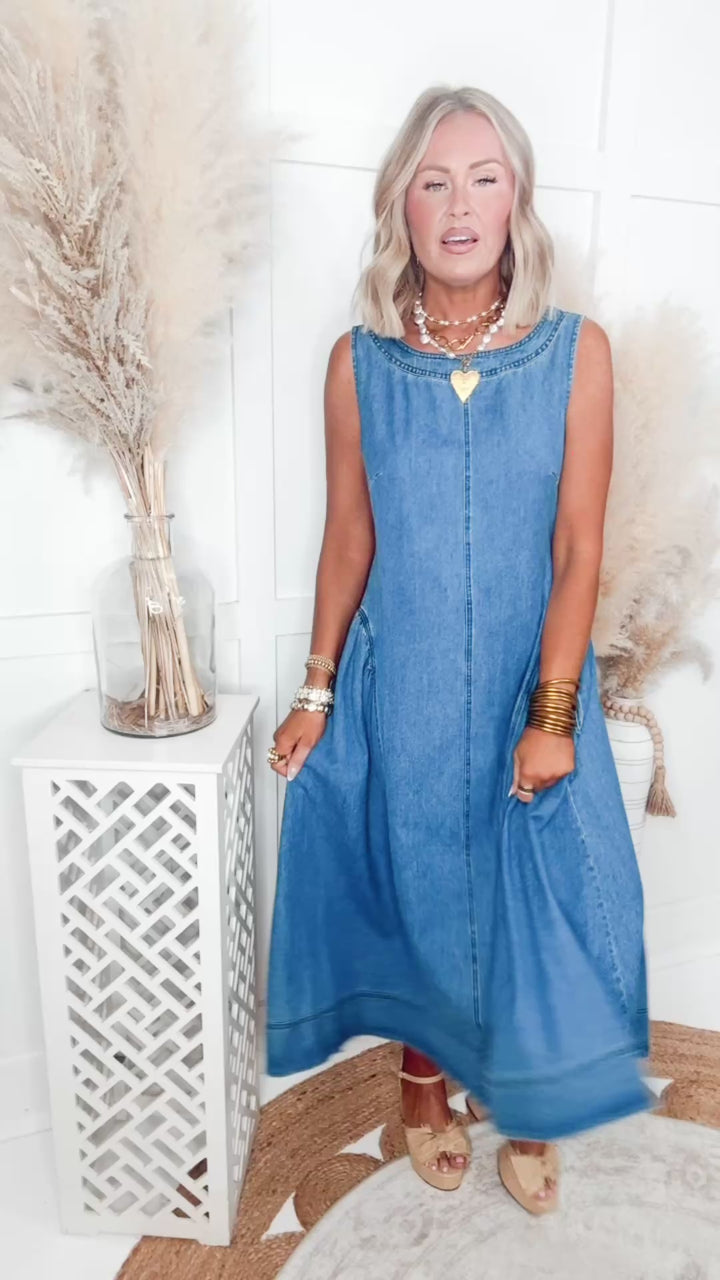 The Greer Denim Midi Dress
