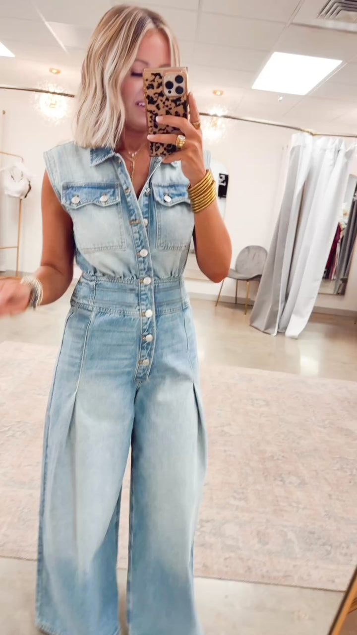 Snow Washed Button Down Jumpsuit